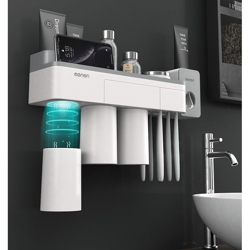 [Magnetic Design] Jordan&Judy Mutifunctional Magnetic Toothbrush Holder with Toothpaste Squeezer Cups Bathroom Storage Rack Nail Free Mount for Shaver Toothbrsuh Phone