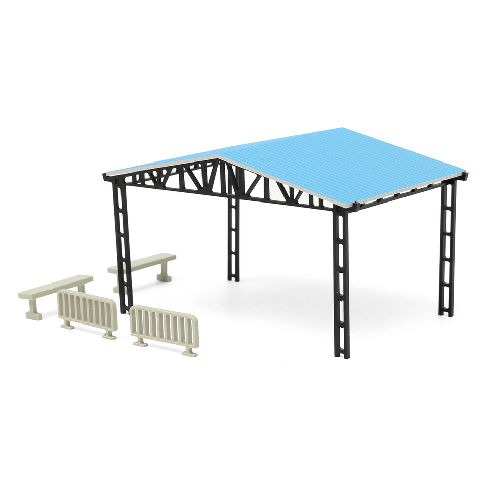 Model Layout Building Parking Shed with 2 Fences 2 Benches HO Scale 1:87 Kit