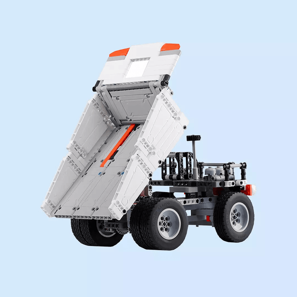 ONEBOT White Mine Truck Car 500+ Pcs Mechanical Transmission Control and Tipping Bucket Lifting System Technical Building Blocks Model Toy for Kids Gift