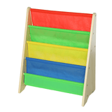 Wooden Kids Childrens Book Shelf Sling Storage Rack Organizer Bookcase with Removable Canvas for Home Supplies