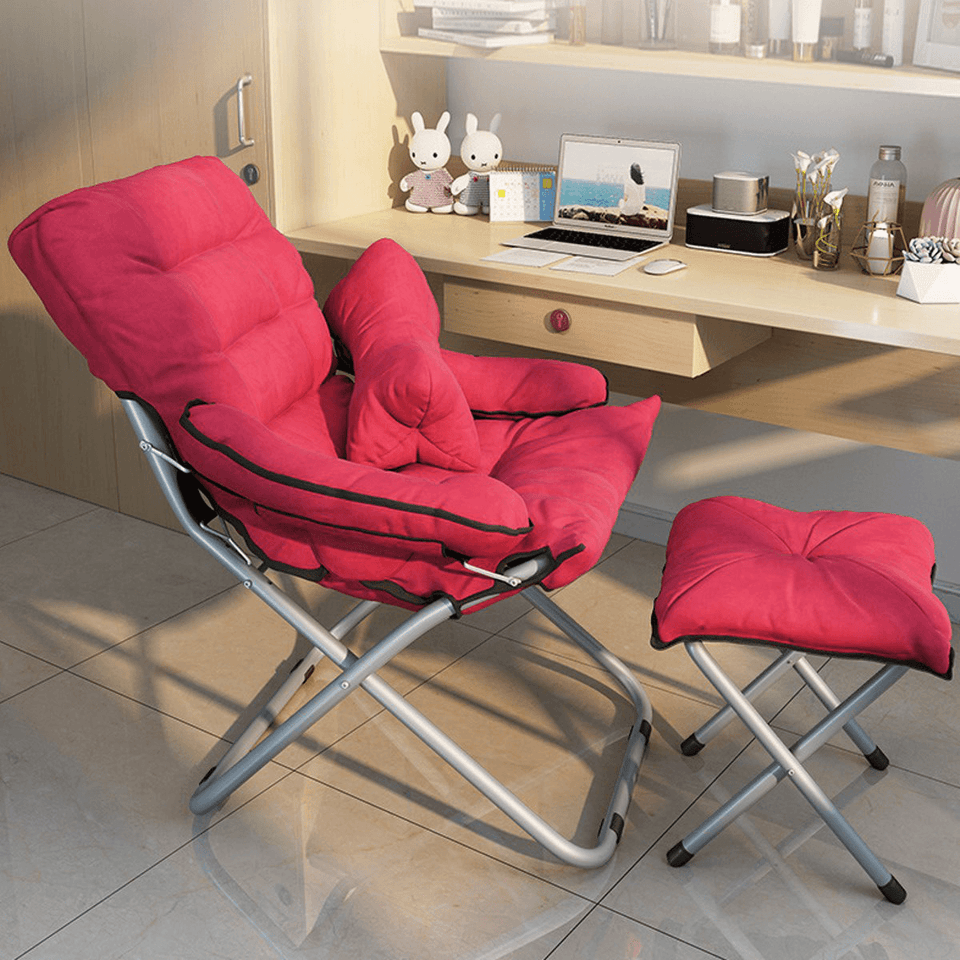2Pcs/Set Folding Sofa with Footstool Lazy Lounge Chair Adjustable Backrest for Home