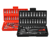 46Pcs Car Repairing Tools 1/4" Drive Socket Ratchet Wrench Kit Hand Tools Spanner Household Car Repair Tool Set