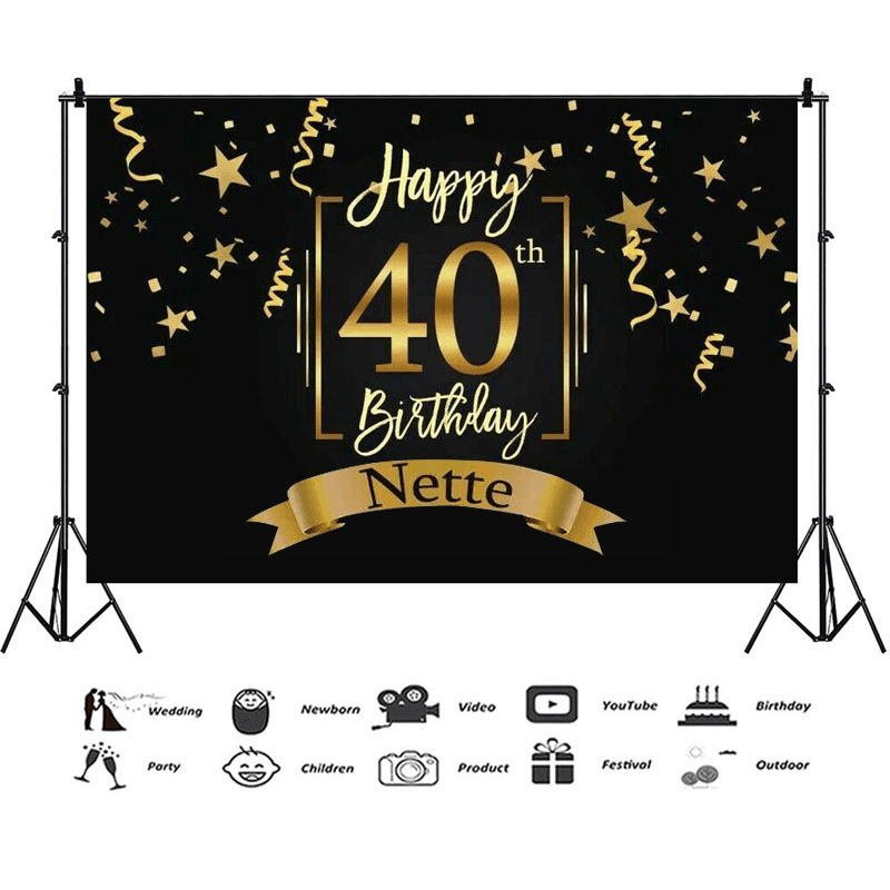 30/40/50Th Happy Birthday Black Photography Backdrop Gold Photo Background Props Party Decoration
