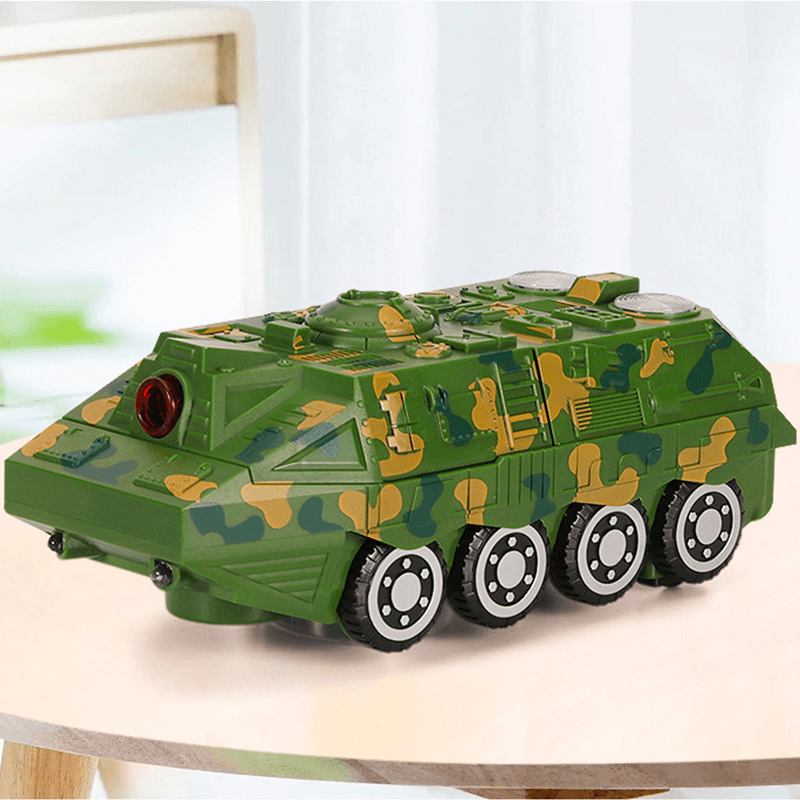 Electric Acousto-Optic Universal Wheel Transform Armed Vehicle Model with LED Lights Music Diecast Toy for Kids Gift
