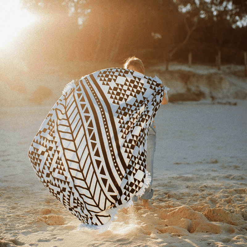 150Cm Pure Cotton Bohemia Roud Tassel Knitted Beach Towel Lantern Towel Home Blanket