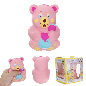 Xinda Squishy Strawberry Bear Holding Honey Pot Pink Slow Rising with Packaging Collection Gift Toy