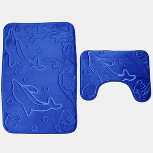 2Pcs 3D Dolphin Flannel Toilet Lid Bath Rugs Soft Floor Home anti Slip Shower Carpets Bathroom Mat Set