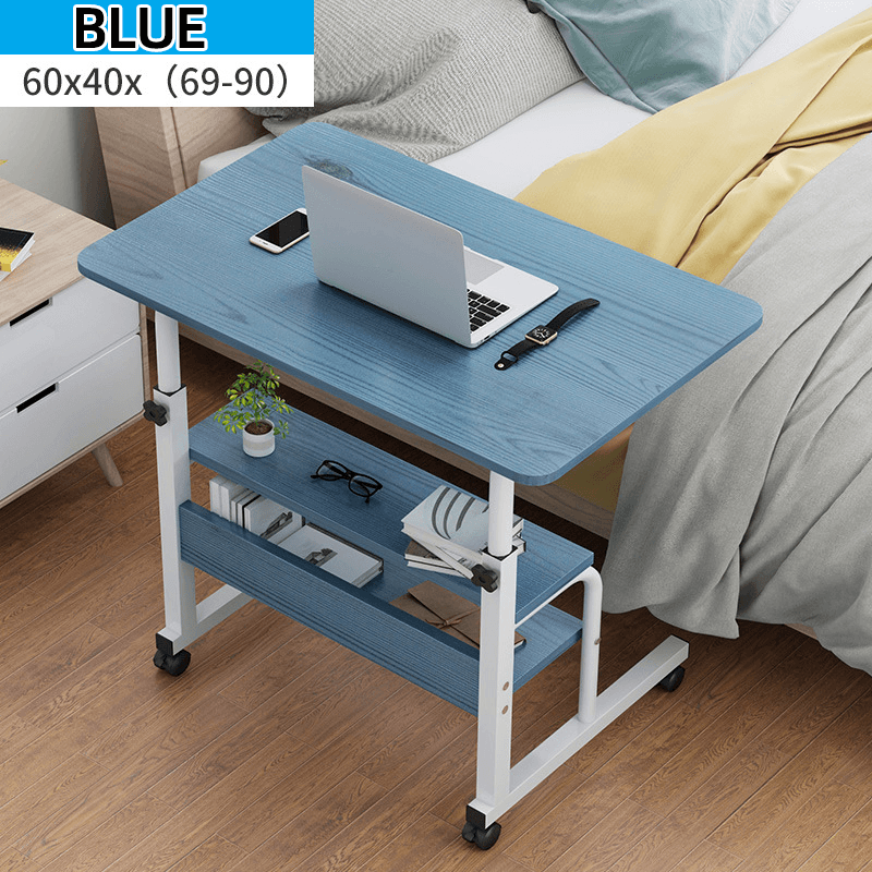 Computer Laptop Desk Adjustable Height Moveable Bed Side Writing Study Table Bookshelf with Storage Racks Home Office Furniture