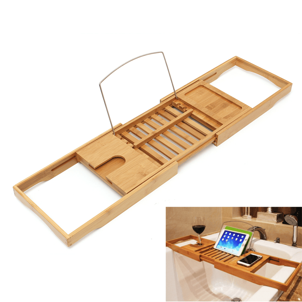 Luxury Bathroom Bamboo Bath Shelf Bridge Tub Caddy Tray Rack Wine Holder Bathtub Rack Support Storage