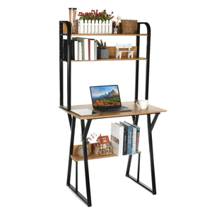1/2 Tiers Computer Desk Bookshelf Modern Writing Study Desk with Storage Shelf Space Saving Desktop Organizer Workstation for Home Office