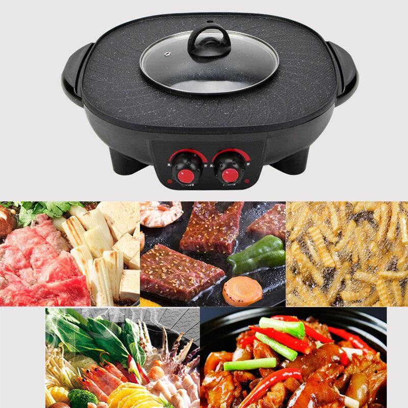 220V 2 in 1 Electric Smokeless Hotpot Oven Barbecue Pan Hot Pot BBQ Grill Machine