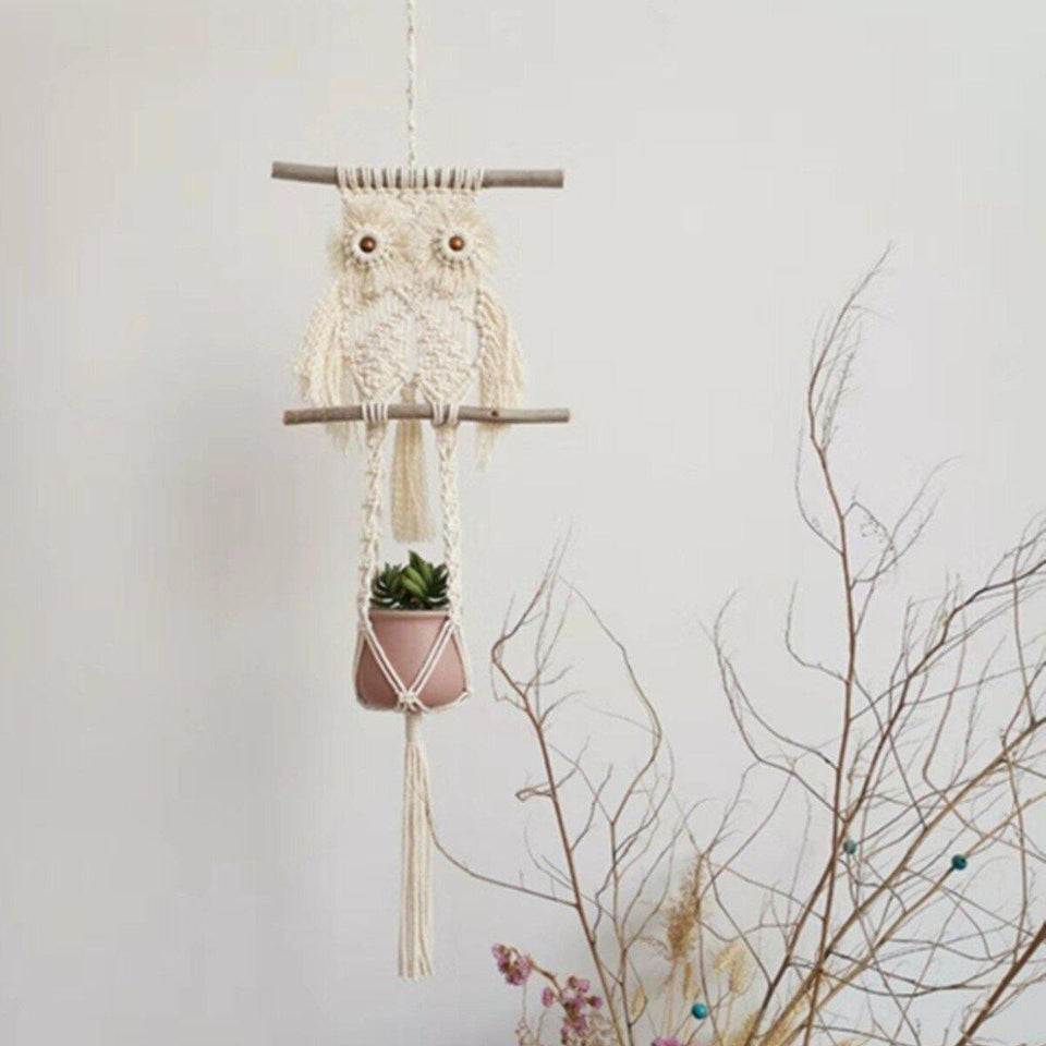 Macrame Plant Hanger Indoor Outdoor Hanging Planter Owl Stand Flower Pots
