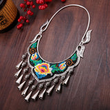 Ethnic Style Exaggerated Miao Silver Embroidery Collar Retro Bell Long Necklace