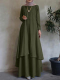 O-Neck Solid Abaya Kaftan Double-layer Design Bohemian Dress For Women