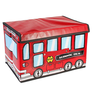 1.8L Waterproof Bus Shape Children Kids Toys Storage Box Foldable Non-woven Cartoon Car Pattern Toys Basket