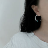 Blue Tibetan Silver National Handmade Retro Style Earrings Carved Turquoise Chinese Style Earrings