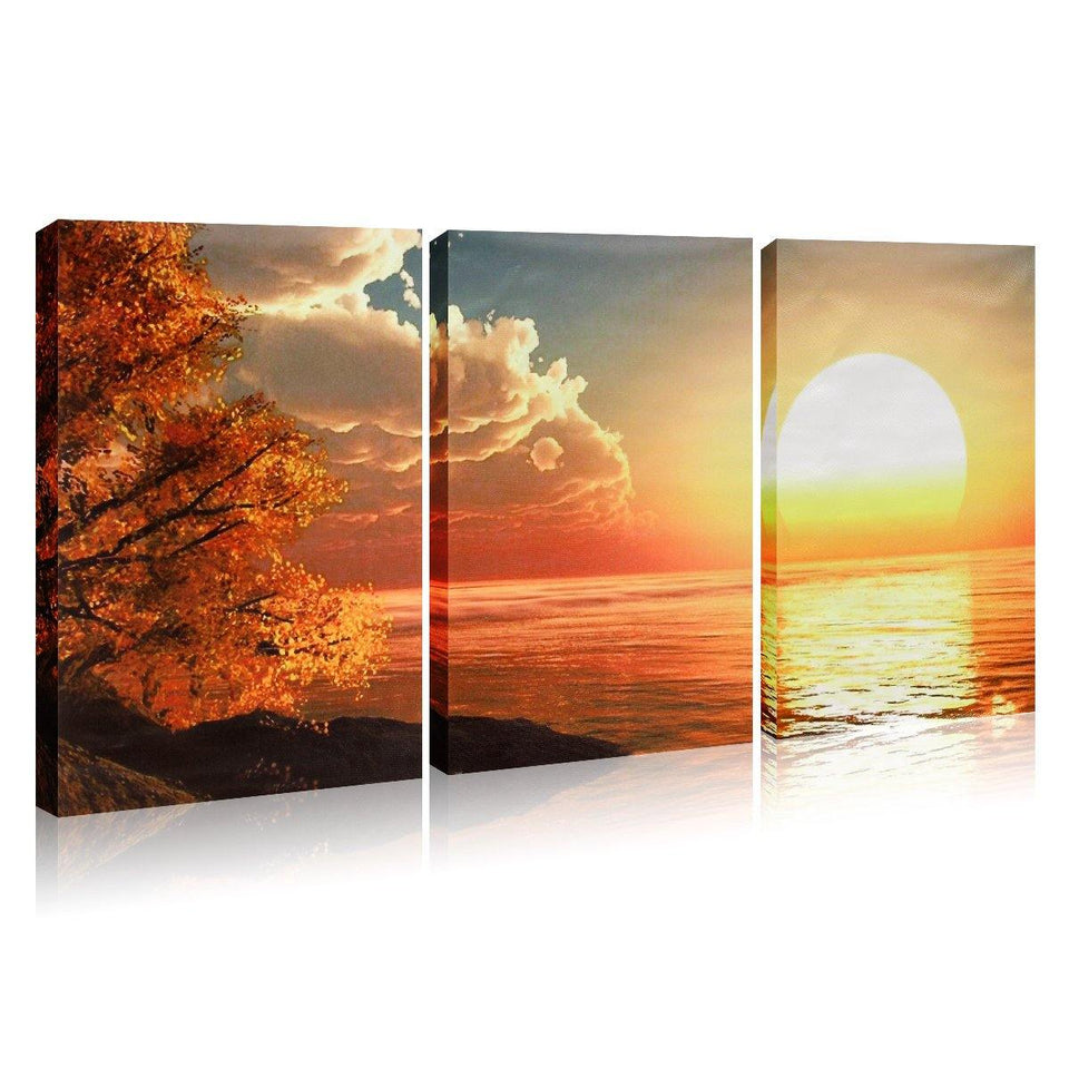 3 Cascade Day Sunset Scene Canvas Painting Decorative Wall Picture Home Decoration Unframed