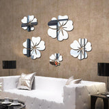 5Pcs Flower Pattern Mirror Sticker Home Decor 3D Decal Art DIY Mural Decal For Living Room Decoration PVC Self Adhesive Poster