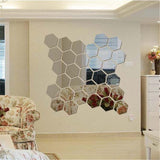 Honana DX-Y5 12Pcs Cute Silver DIY Sexangle Mirror Wall Stickers Home Wall Bedroom Office Decor