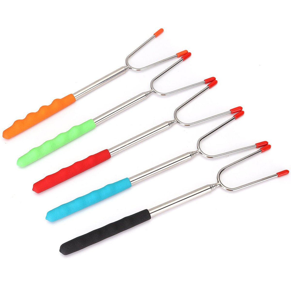 5Pcs 45'' Extendable Roasting Sticks BBQ Fork Telescoping Skewers Cooking Tool