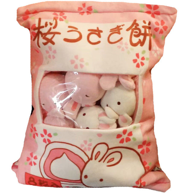 Almohada de peluches con bolsa de conejito Kawaii