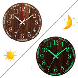 12 Inch Luminous Wall Clock Wooden Silent Non-Ticking Clock With Night Light
