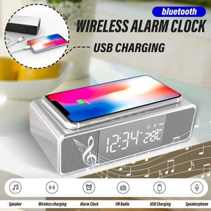 Wireless bluetooth Alarm Clock Phone Charger FM Radio Table Digital Thermometer With Alarm Clock Display Desktop Clock for Home Decor
