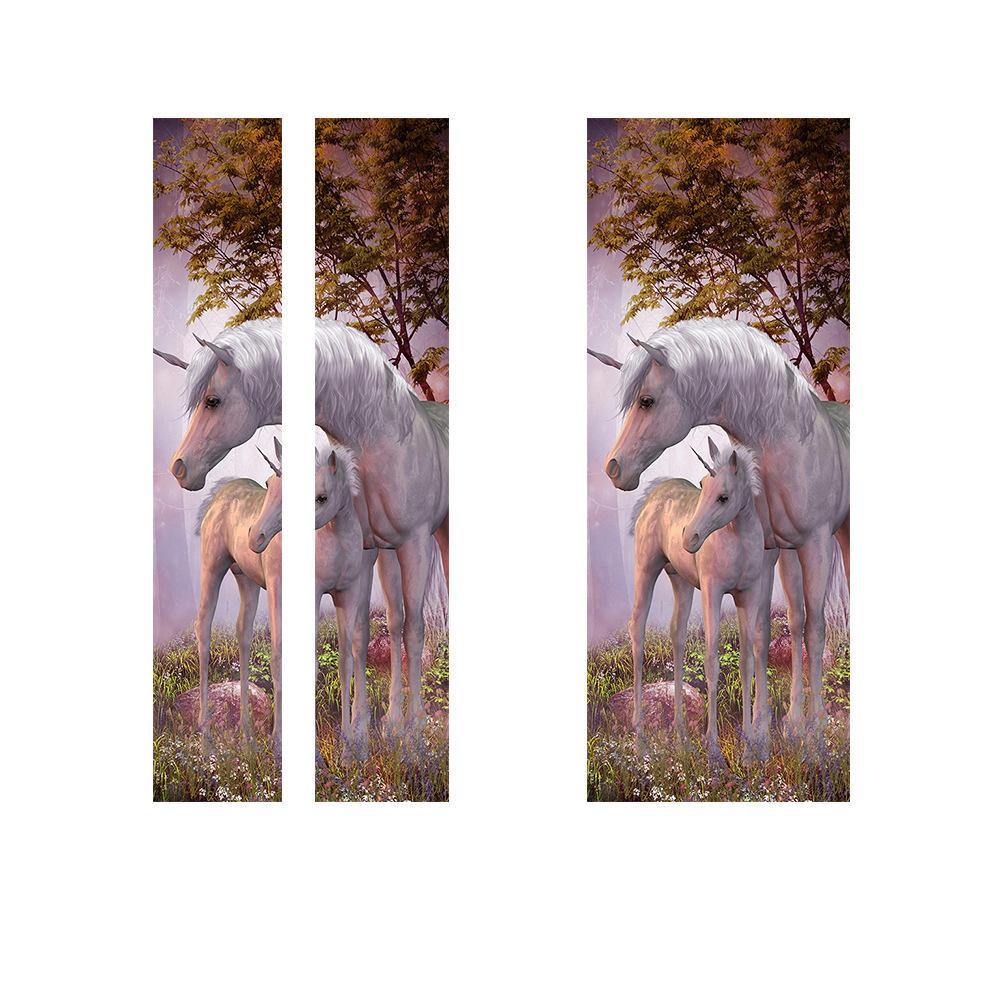 77*200cm PVC 3D Door Wall Sticker The Unicorn In The Forest DIY House Decorations