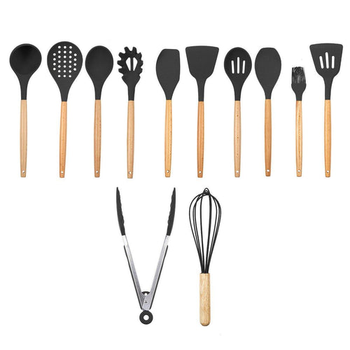 12pcs Wooden Silicone Kitchen Utensil Nonstick Cooking Tool Spoon Soup Ladle Turner Spatula Tong Cookware Baking Gadget