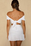 Rise And Shine Shirred Bodice Tied Back Crop Top White