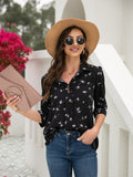 Women's T-Shirts Button Floral Loose Sleeve T-Shirt