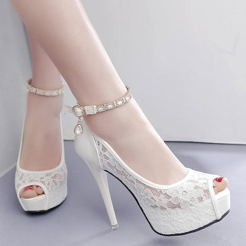 Women Lace Wedding Shoes High Heels Platform Heels Sandals