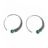 Blue Tibetan Silver National Handmade Retro Style Earrings Carved Turquoise Chinese Style Earrings
