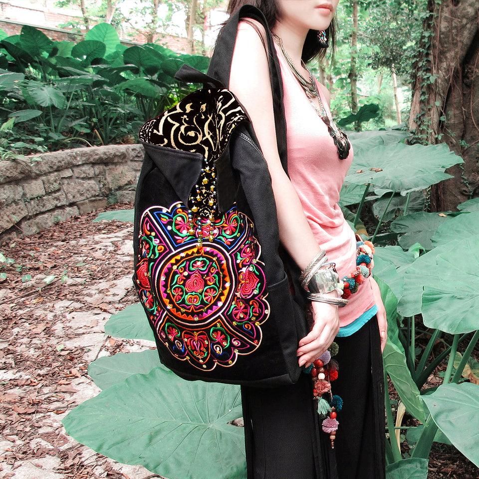 Original Ethnic Style Literature and Art Versatile Retro Tibetan Style Embroidered Backpack Travel Bag Canvas Bag