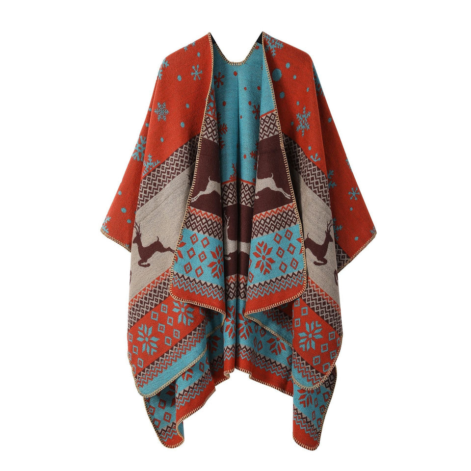 Ethnic style shawl, women's outfit, double-sided imitation cashmere scarf, blanket cape, autumn and winter Christmas day cape, thickened