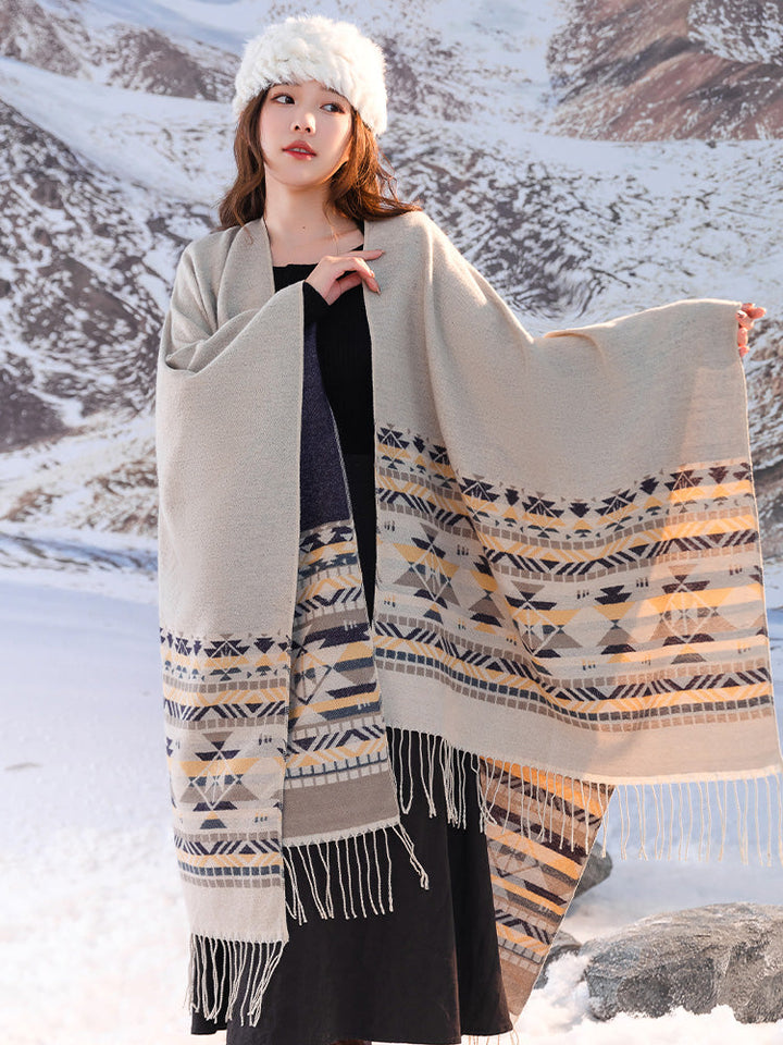 Shawl women's outfit imitation cashmere scarf, autumn and winter cape, blanket, dual-purpose ethnic style tourism