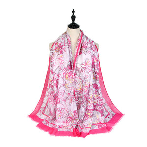 Autumn and winter new satin printing spring orchid autumn chrysanthemum outdoor ladies warm shawl scarf