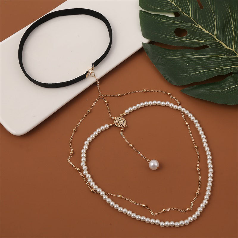 Exaggerated simple multi-layer pearl chain leg chain female creative personality long body chain jewelry