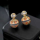 Double-sided openwork front and rear ball ball earrings vintage