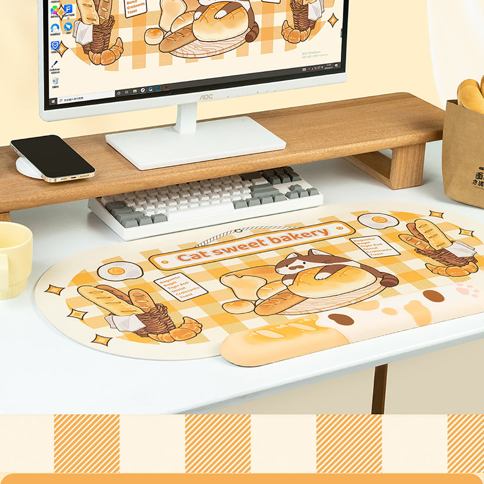 Simpatico tappetino per mouse gatto cartone animato e poggiapolsi per tastiera