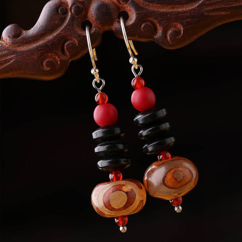 New National Style Earrings Dzi Beads Accessories Tremella Hook Ear Clip Literature and Leisure