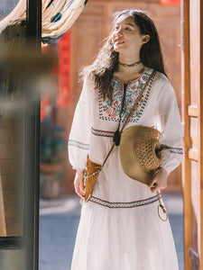 Ethnic style embroidered dress, heavy embroidery, sun protection, long sleeve, Vintage loose dress