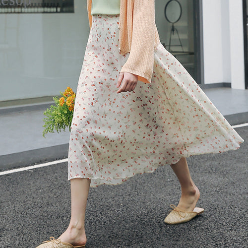 Falda de cintura alta de gasa con estampado floral para mujer