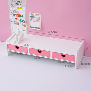 Kawaii Hearts Pink Wooden Desk Organizer