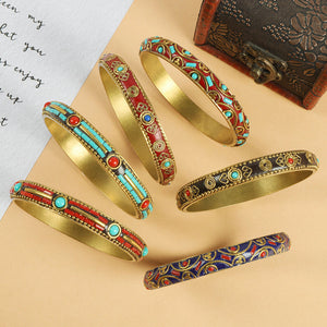 Tibetan Nepalese Bracelet National Style Retro Pure Copper Inlaid Turquoise Tibetan Handmade Bracelet