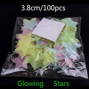 100Pcs Glow In The Dark Stars  Sticker Beautiful 3D DIY Home Decal Art Luminous Wall Stickers