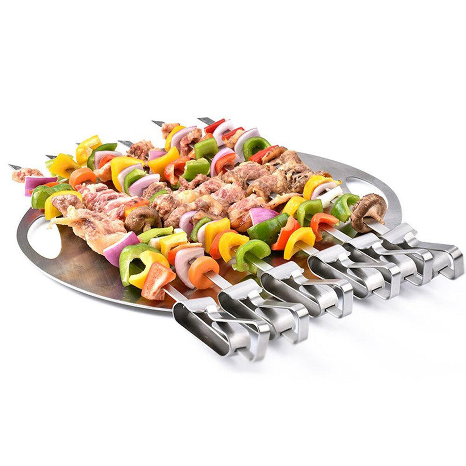 BOLEEFUN 6PCS Reusable Skewers BBQ Removable Forks Pushable Food Skewers for Camping Tool