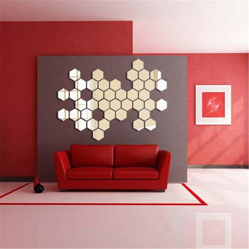 Honana DX-Y5 12Pcs Cute Silver DIY Sexangle Mirror Wall Stickers Home Wall Bedroom Office Decor