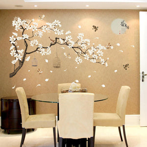 White Blossom Tree Branch Wall Sticker Cherry Blossom Decals Mural Decor