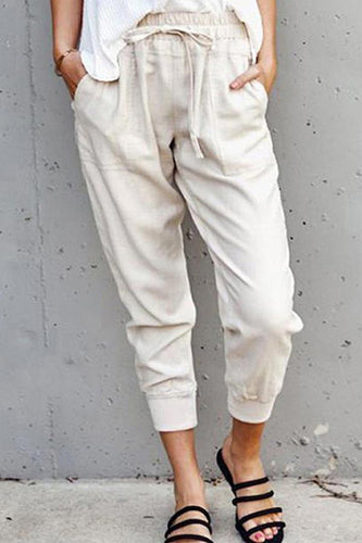 Casual Solid Lace-up Slim Cropped Trousers